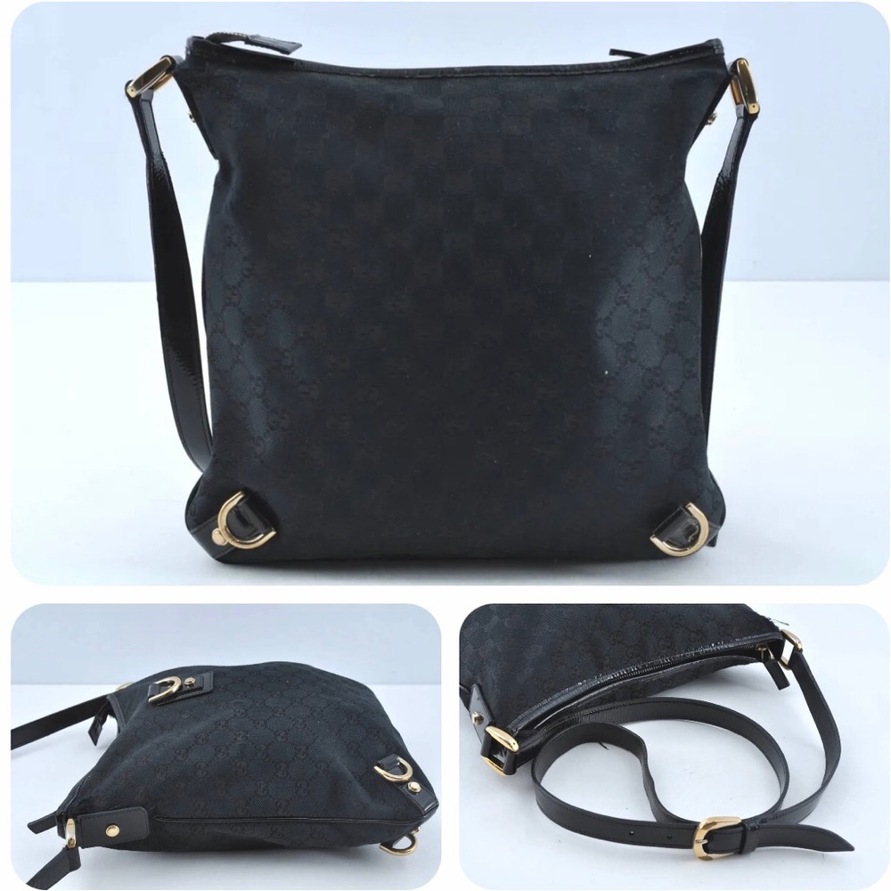 GUCCI Abbey Canvas GG Cross Body Black Bag with Patent Leather Straps - Picture 3 of 14